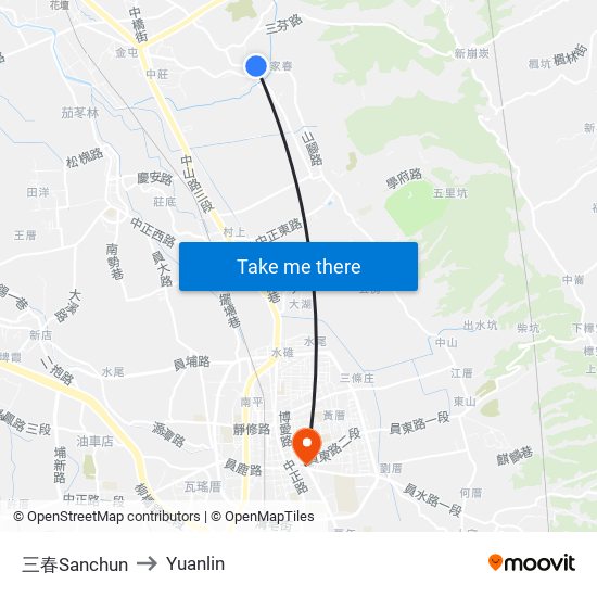 三春Sanchun to Yuanlin map