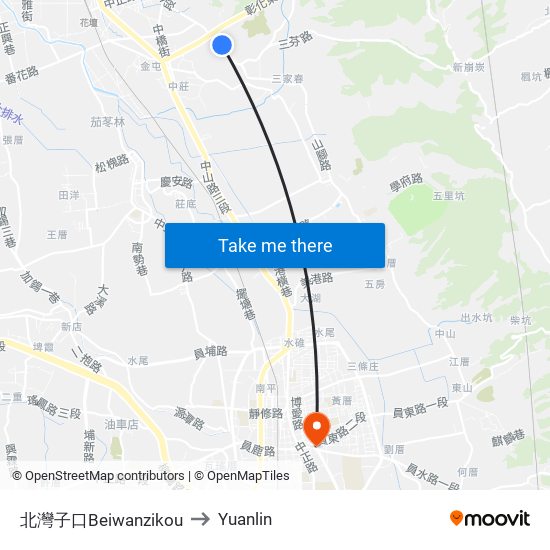 北灣子口Beiwanzikou to Yuanlin map