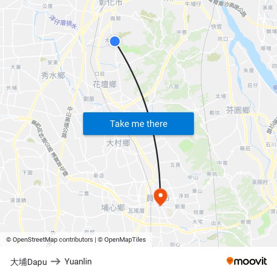 大埔Dapu to Yuanlin map