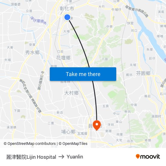 麗津醫院Lijin Hospital to Yuanlin map