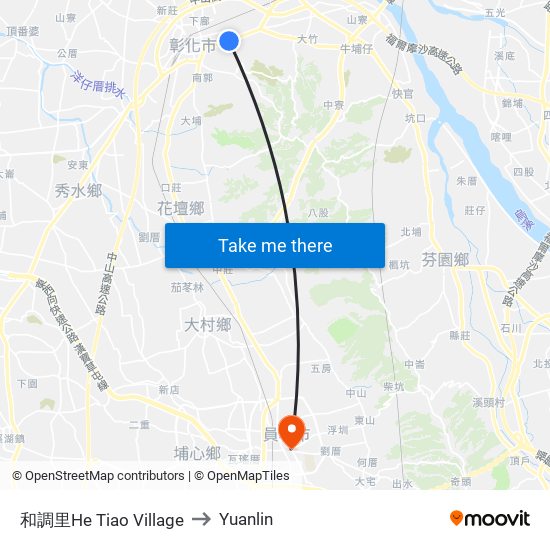 和調里He Tiao Village to Yuanlin map