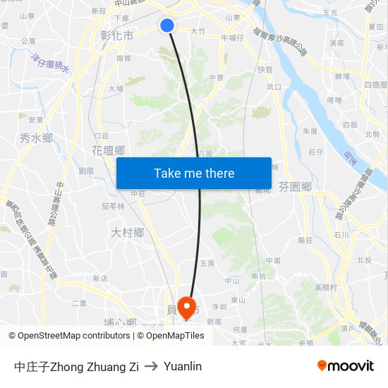 中庄子Zhong Zhuang Zi to Yuanlin map