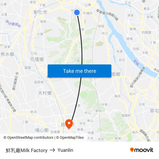 鮮乳廠Milk Factory to Yuanlin map