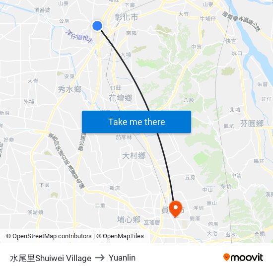 水尾里Shuiwei Village to Yuanlin map