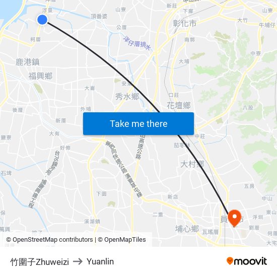 竹圍子Zhuweizi to Yuanlin map
