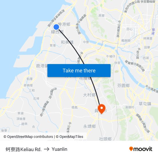 蚵寮路Keliau Rd. to Yuanlin map