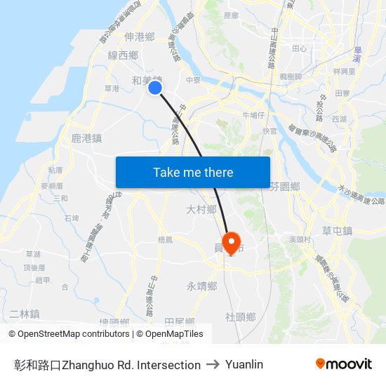 彰和路口Zhanghuo Rd. Intersection to Yuanlin map