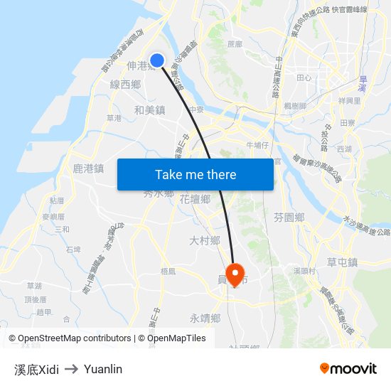 溪底Xidi to Yuanlin map