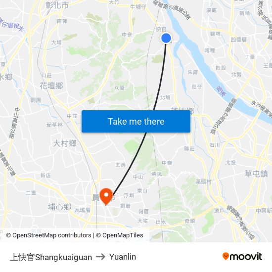 上快官Shangkuaiguan to Yuanlin map