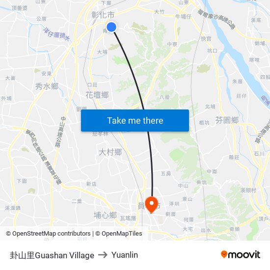 卦山里Guashan Village to Yuanlin map