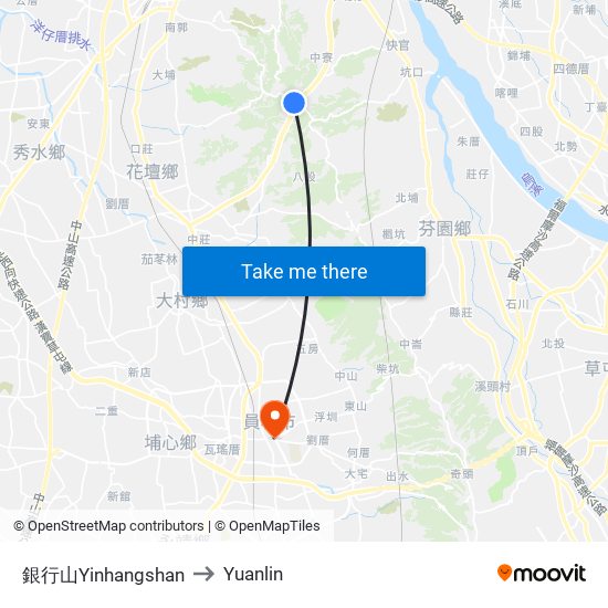 銀行山Yinhangshan to Yuanlin map