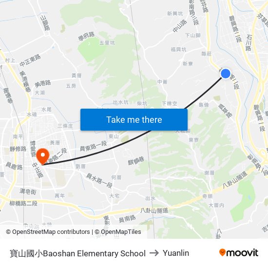 寶山國小Baoshan Elementary School to Yuanlin map