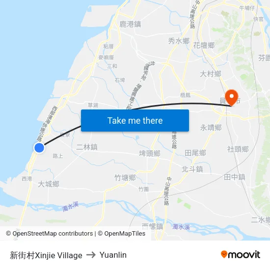 Xinjie Village to Yuanlin map