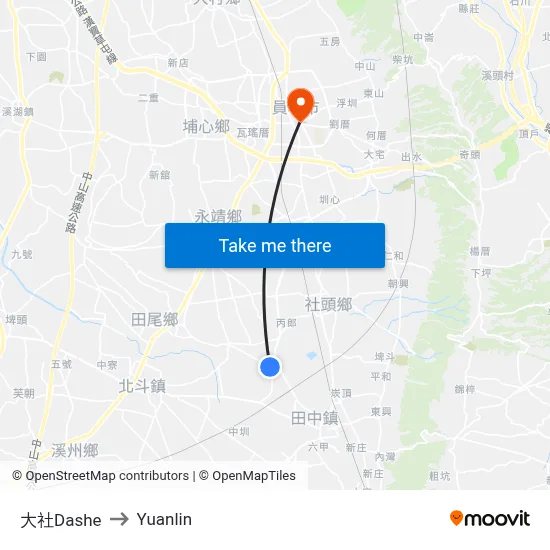 大社Dashe to Yuanlin map