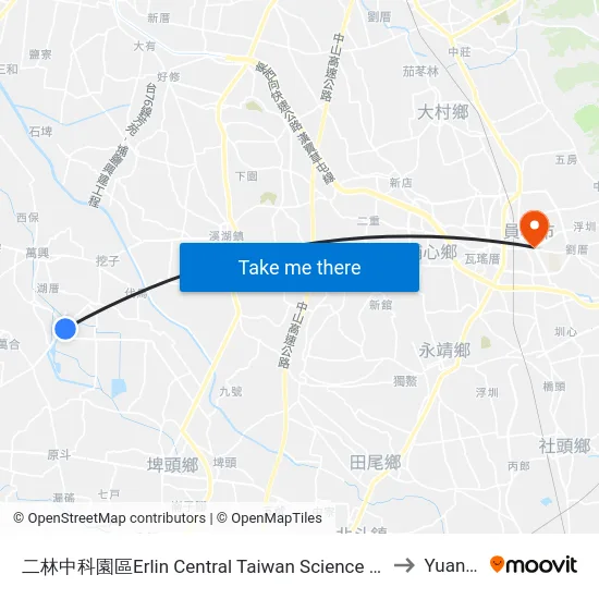 Erlin Central Taiwan Science Park to Yuanlin map