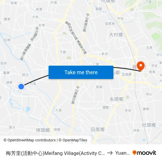 Meifang Village (Activity Center) to Yuanlin map