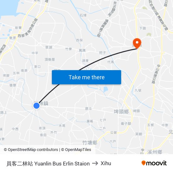 員客二林站 Yuanlin Bus Erlin Staion to Xihu map