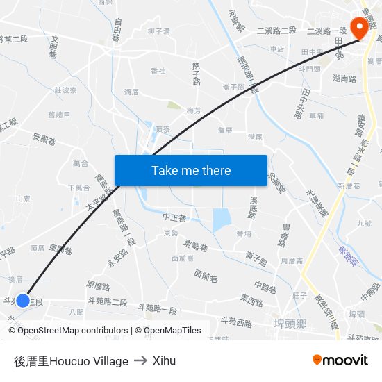 後厝里Houcuo Village to Xihu map