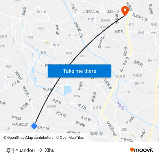 原斗Yuandou to Xihu map