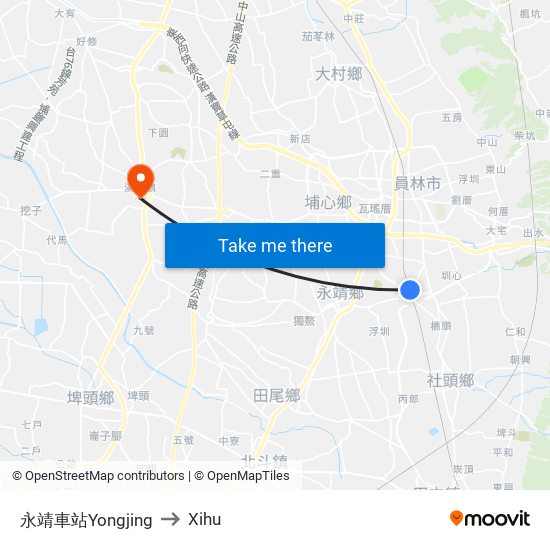 永靖車站Yongjing to Xihu map