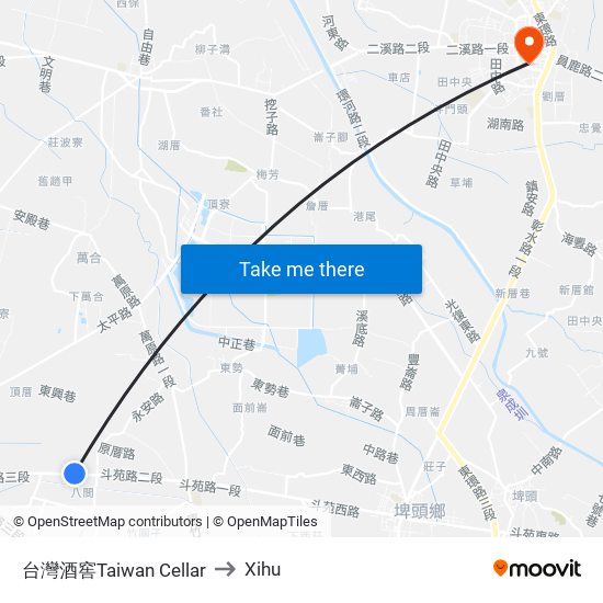 台灣酒窖Taiwan Cellar to Xihu map