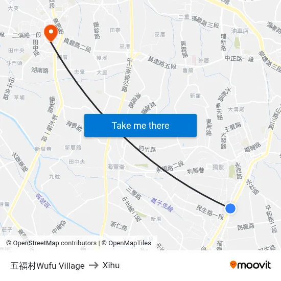 Wufu Village to Xihu map