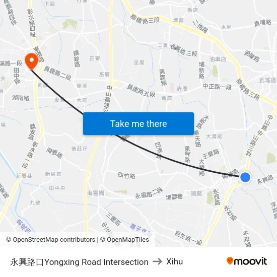 Yongxing Road Intersection to Xihu map