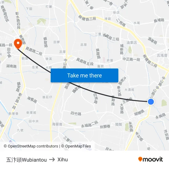 Wubiantou to Xihu map
