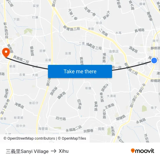 Sanyi Village to Xihu map