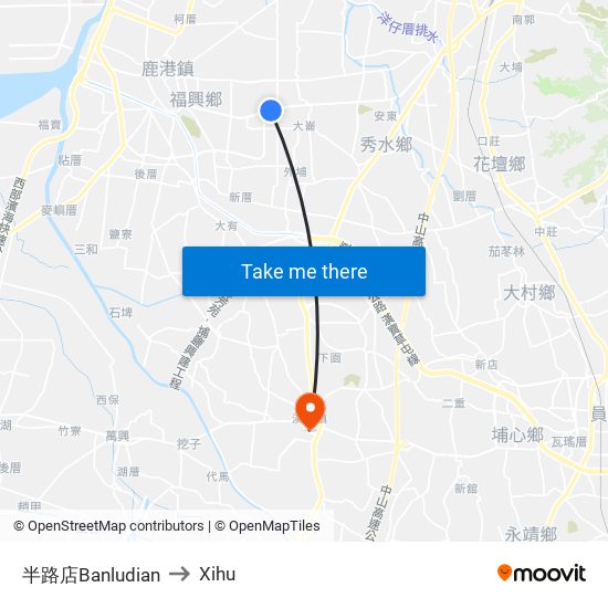 半路店Banludian to Xihu map