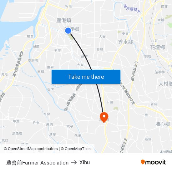 農會前Farmer Association to Xihu map