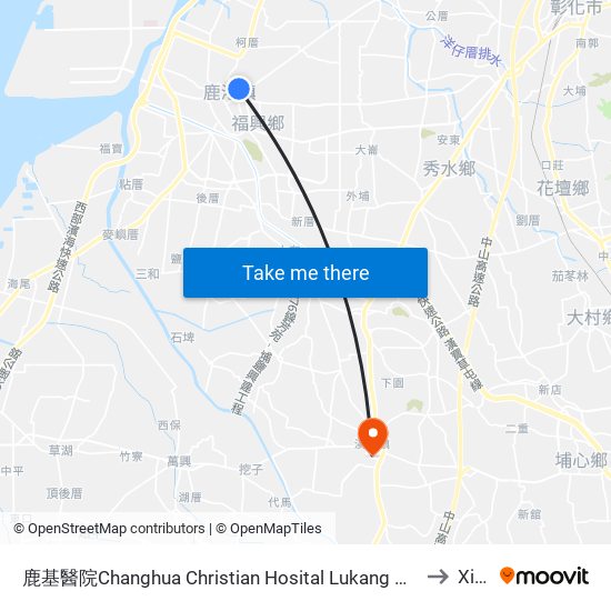 鹿基醫院Changhua Christian Hosital Lukang Branch to Xihu map