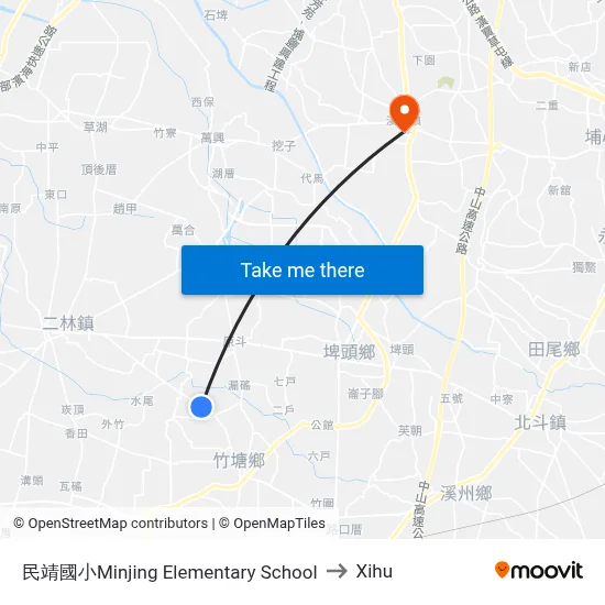 Minjing Elementary School to Xihu map