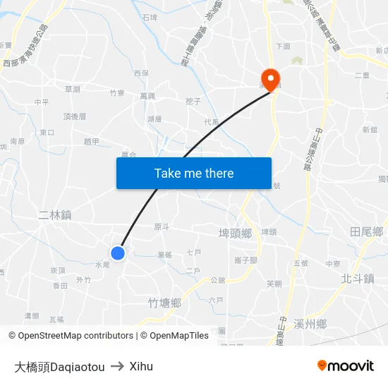 Daqiaotou to Xihu map