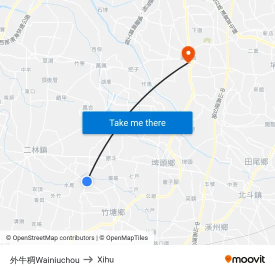 外牛稠Wainiuchou to Xihu map