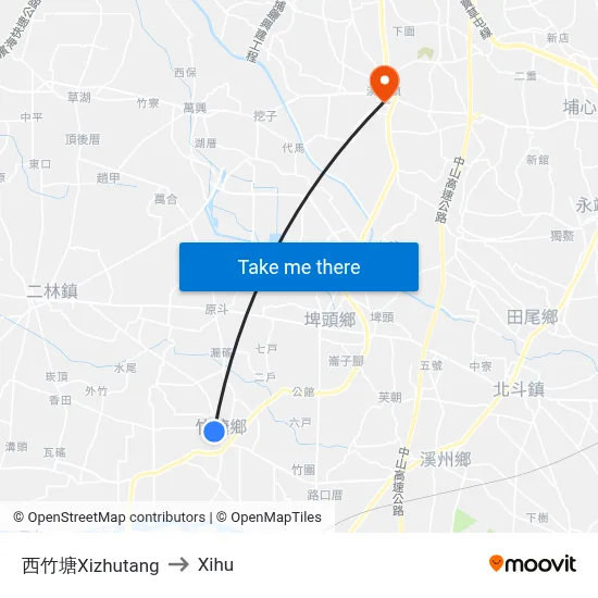 Xizhutang to Xihu map