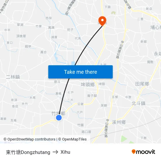 Dongzhutang to Xihu map