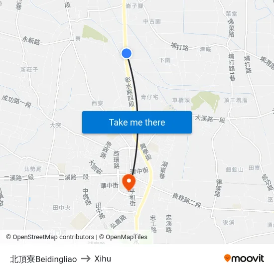 北頂寮Beidingliao to Xihu map
