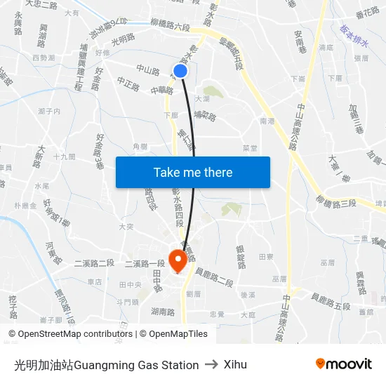Guangming Gas Station to Xihu map