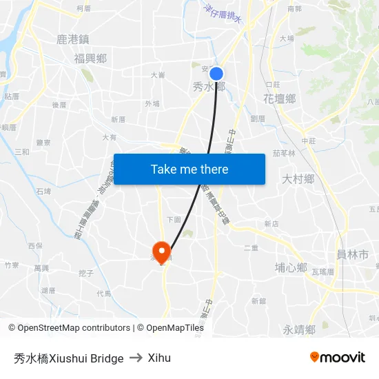 Xiushui Bridge to Xihu map