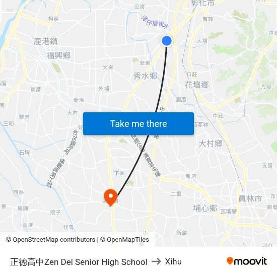 正德高中Zen Del Senior High School to Xihu map