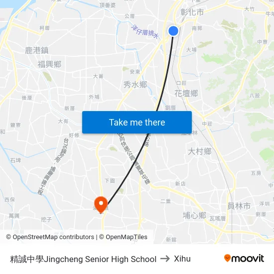 Jingcheng Senior High School to Xihu map