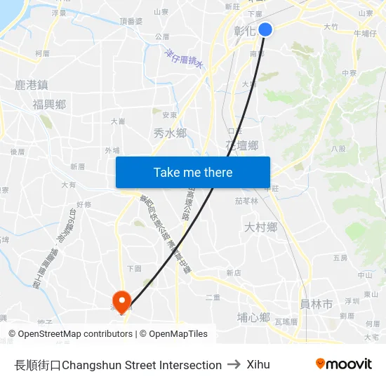 Changshun Street Intersection to Xihu map