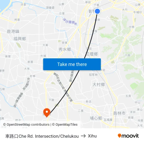 Chelukou Intersection to Xihu map