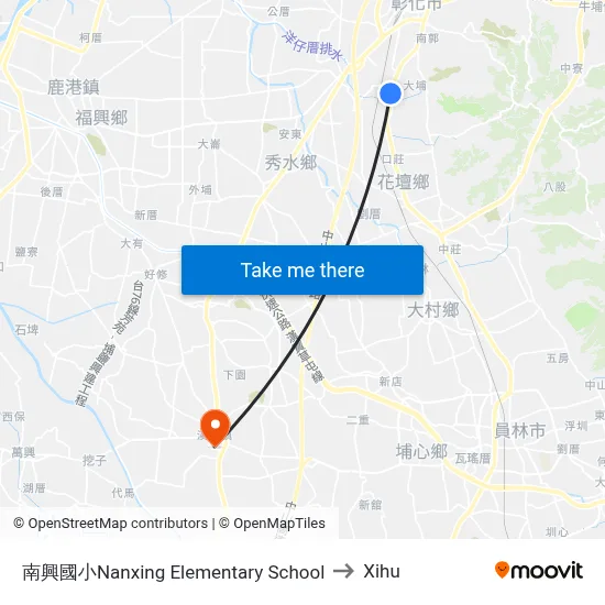 Nanxing Elementary School to Xihu map