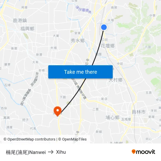 楠尾(湳尾)Nanwei to Xihu map