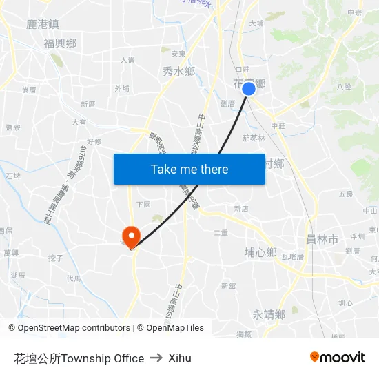 花壇公所Township Office to Xihu map