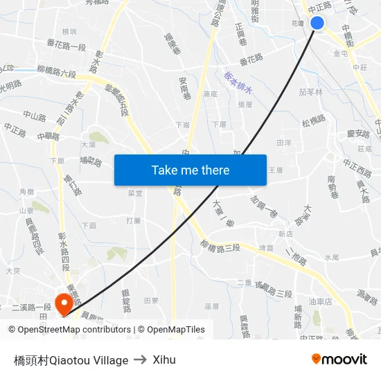 Qiaotou Village to Xihu map