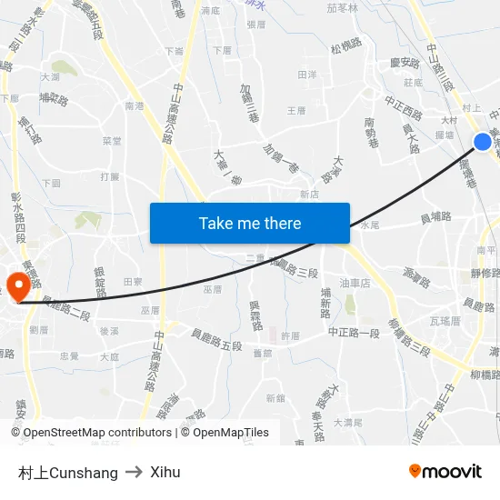 Cunshang to Xihu map