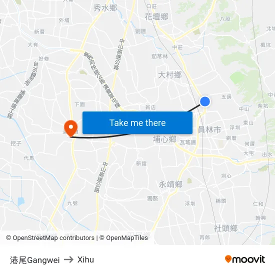 Gangwei to Xihu map
